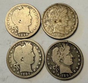Barber Quarter Dollar Coins (Lot of 4)