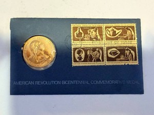 American Revolution Bicentennial Commemorative Medal with Stamp Sheet - Treasury Folder