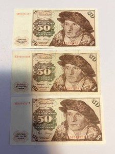 50 Deutsche Mark Banknotes (Lot of 3)