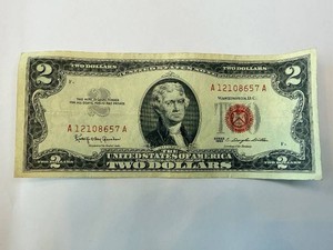 Jefferson Two-Dollar Note - Series 1963, Serial A12108657A
