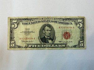 Five Dollar Federal Reserve Note - Series 1963 - Lincoln Portrait - Serial A51659254A
