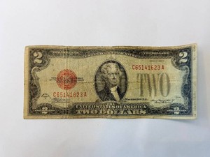 Two Dollar United States Note - Series 1928 - Red Seal - Jefferson Portrait