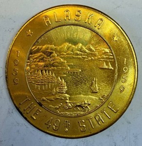 Golden Heart of Alaska 1959 49th State Commemorative Medal - $1 in Trade