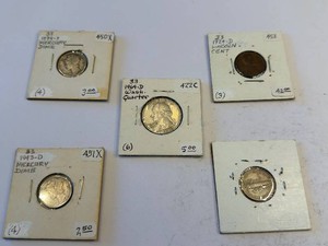Mercury Dimes - 5 Coin  Lot (1943-D Mercury Dime Included)