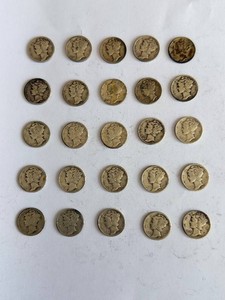Mercury Dimes - 25 Coins, 1939-1945, 90% Silver, U.S. One Dime