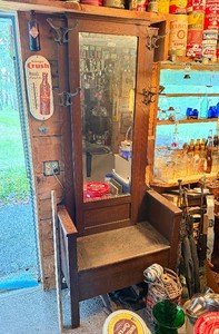 Antique Victorian Oak Hall Tree wMirror &amp Storage