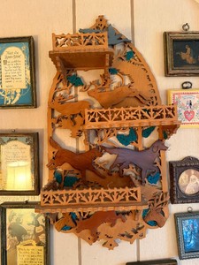 Vintage Black Forest Cutout Wood 3-Tiered Wall Shelf wAnimals