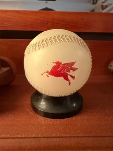 Vintage 1950s MOBIL Oil Pegasus Advertising Glass Baseball Bank