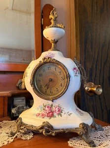 Ornate Antique Porcelain &amp Cast Metal BoudoirShelf Clock