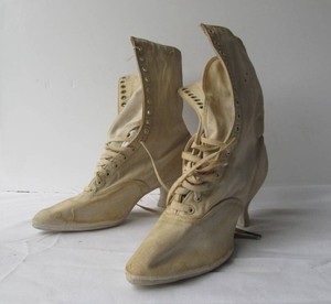 Original Antique Victorian Ladies White Boots  Shoes