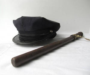 Old Vintage Policemans Style Cap wOld Period Night Stick