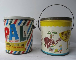 2 Old Vintage 5lb PEANUT BUTTER Metal Advertising Cans&nbsp