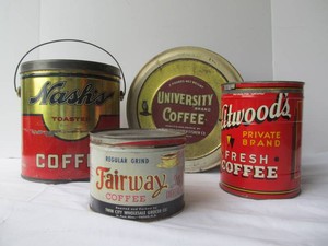 Nice Lot of 4 Vintage Coffee Advertising Cans wLids