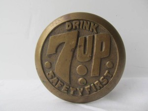 Vintage 1940s-50s era Brass 7UP Safety First Sidewalk Crossing Marker