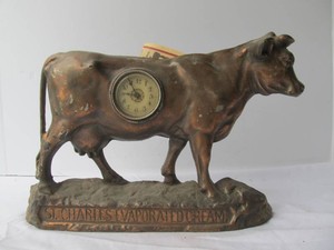 Wonderful Antique 1920s Cast Metal Cow Advertising Clock for St. Charles Evaporated Milk