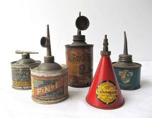 Nice Lot of 5 Antique 1920s era Advertising Oil Cans