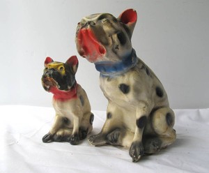 2 1930s Carnival Award Chalkware Bulldog statues