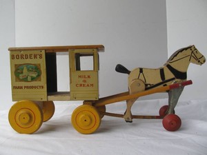 Original 1920s-30s era BORDENS Farm &amp Dairy Products Advertising Pull Toy