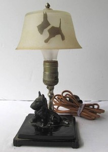 Vintage Art Deco Scotty Dog Desk Lamp wOriginal Glass Shade