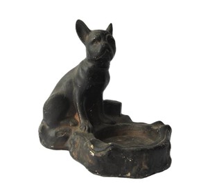 Antique 1920s era Cast Metal Bulldog Ashtray