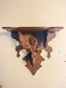Vintage Black Forest Wall Shelf wStag Head
