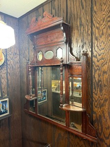 Antique Over Mantle Mirror w Display Shelves