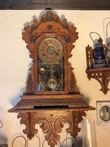 Ornate Antique Working Gingerbread Clock wShelf