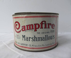 Original Old Vintage CAMPFIRE Marshmallows Advertising Tin wOrig Lid - 1 Pound