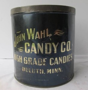 Larger Size Antique John Wahl Candy Company DULUTH Advertising Tin&nbsp