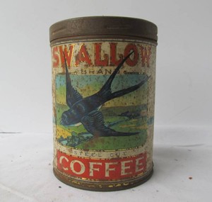 Old Vintage SWALLOW Advertising Coffee Can wGreat Graphics
