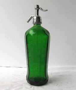 Antique Large Heavy Glass NEW LONDON Seltzer Bottle - Green