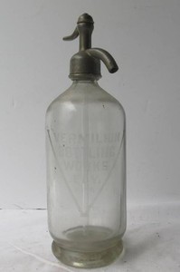 Antique Large Heavy Glass VERMILION Seltzer Bottle - Ely, Minn