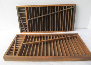 2 Primitive Antique HAMILTON Wooden Printers Trays