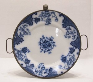 Early Antique Flow Blue Porcelain #1 - Food Warmer Plate