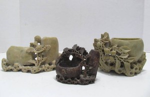 3 Antique Chinese Carved Soapstone Pieces&nbsp