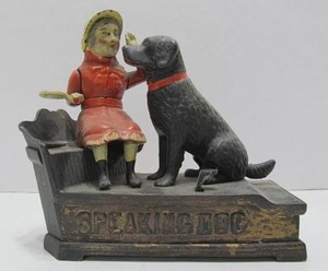 Original Antique Speaking Dog Cast Iron Mechanical Bank