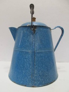 Nice Large Antique Blue Enamelware Coffee Pot