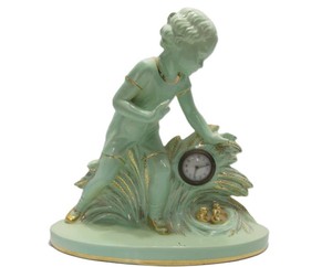 Lovely Vintage Figural Ceramic Clock - Young Girl Finding a Nest