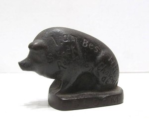 Antique Cast Iron Charcoal Advertising Pig PaperweightStatue