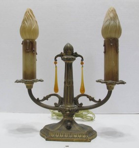 Vintage Art Nouveau 1920s era Double Light Lamp wOriginal Period Flame Bulbs