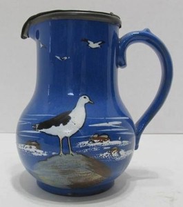 Old Vintage Lidded Blue English Pitcher wSeagull
