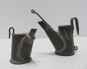 2 Early Antique Teapot Miners Oil Lamps