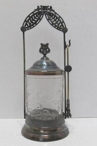 Ornate Antique Silverplated Pickle Castor wTongs