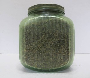 Larger Vintage Green Vaseline Glass Cookie Jar wLid