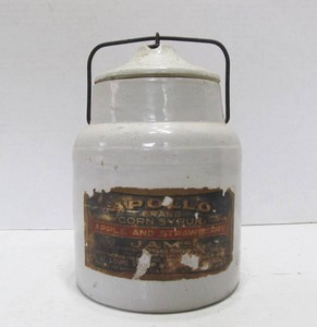 Antique Bail-Top Stoneware APOLLO Advertising Fruit  Jelly Jar wLabel