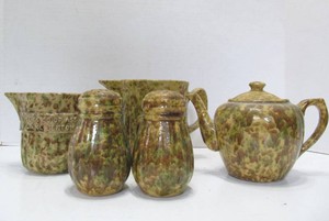 Nice Lot of Antique Spongeware Stoneware - Incl. Advertising Pitcher Lake Denton Farmers CO-OP