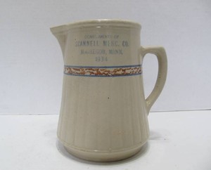 Antique RED WING Stoneware Advertising Pitcher - Scannell Merc. Company - McGregor, Minn