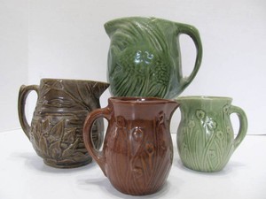 Lot of 4 VintageAntique Ceramic Pitchers - Including 2 Early Unmarked McCoy Pieces