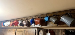 Large Lot of Old Vintage Enamelware Pitchers Coffee Pots etc #1