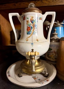 Lovely Antique 1910s Royal Rochester Percolator wGolden Pheasant Design &amp Original Matching Bowl